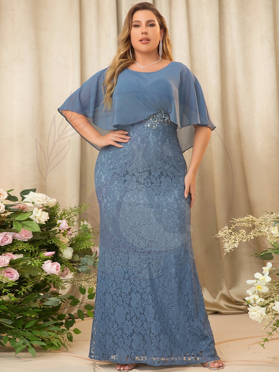 Robe de Mère de Mariée Ajustée et Évasée en Dentelle Capelet de Grande Taille – Image 3