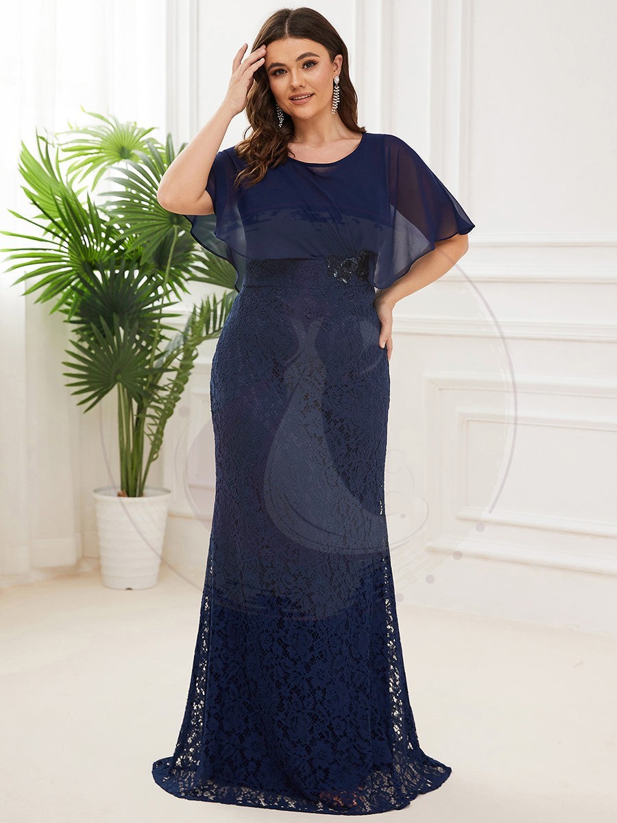 Robe de Mère de Mariée Ajustée et Évasée en Dentelle Capelet de Grande Taille – Image 4