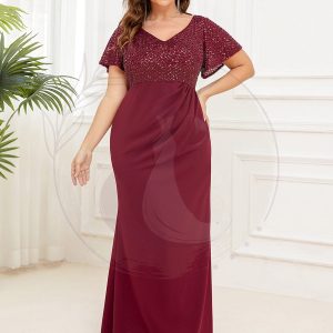 Robe mère de la mariée Manches courtes et sequins grande taille
