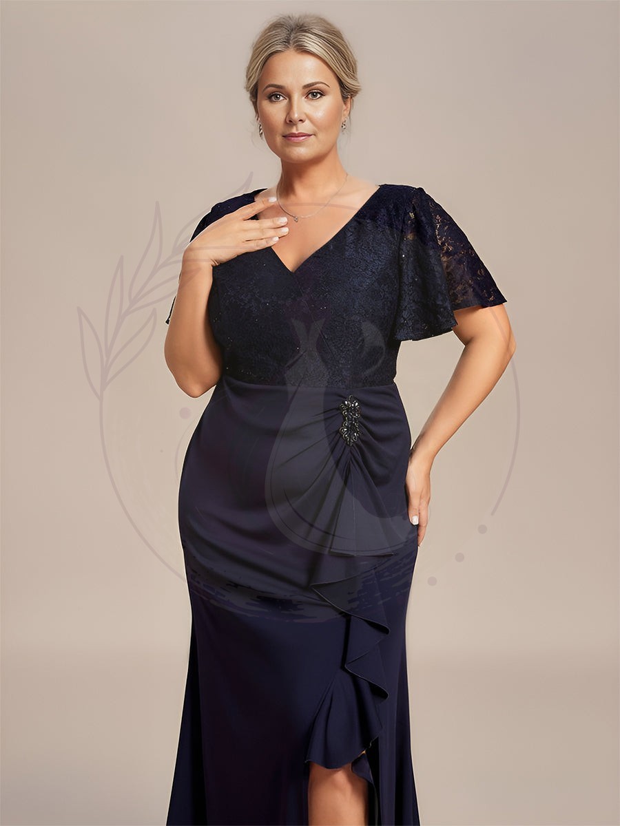 Robe Mère de Mariée Moulante en Dentelle avec Ourlet Feuille de Lotus de Grande Taille – Image 7
