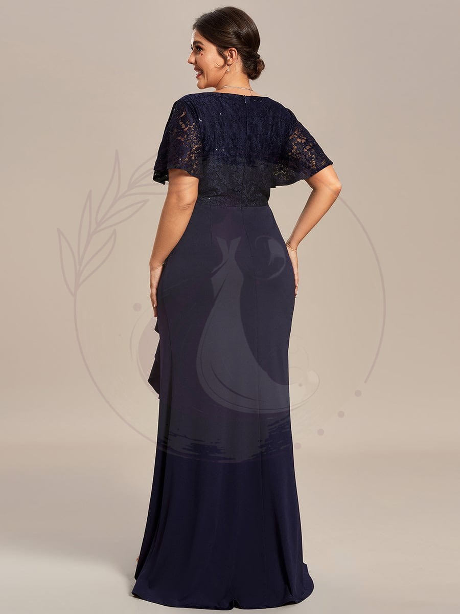 Robe Mère de Mariée Moulante en Dentelle avec Ourlet Feuille de Lotus de Grande Taille – Image 4