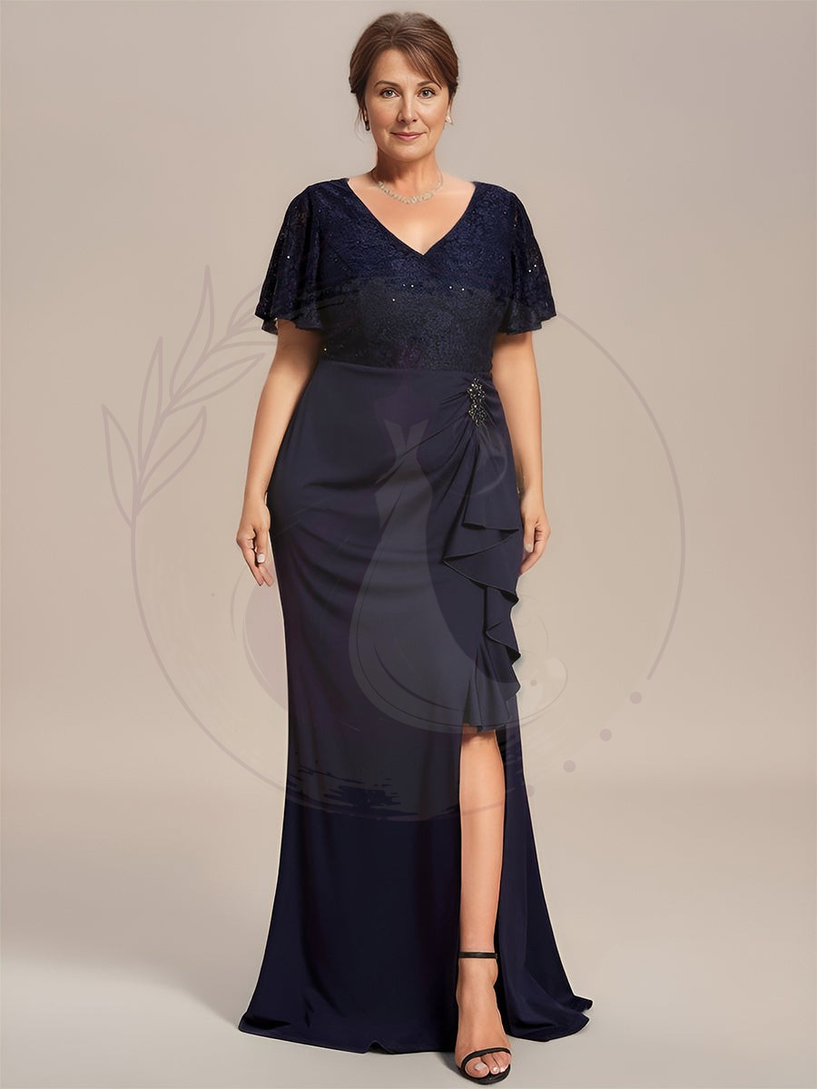 Robe Mère de Mariée Moulante en Dentelle avec Ourlet Feuille de Lotus de Grande Taille – Image 2