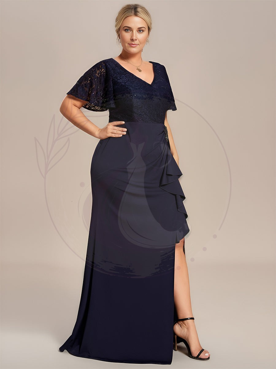 Robe Mère de Mariée Moulante en Dentelle avec Ourlet Feuille de Lotus de Grande Taille – Image 5