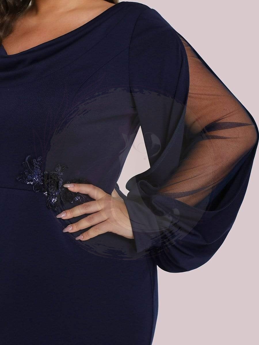 Robe de mère de mariée en tricot à manches lanterne et col bénitier de grande taille – Image 6