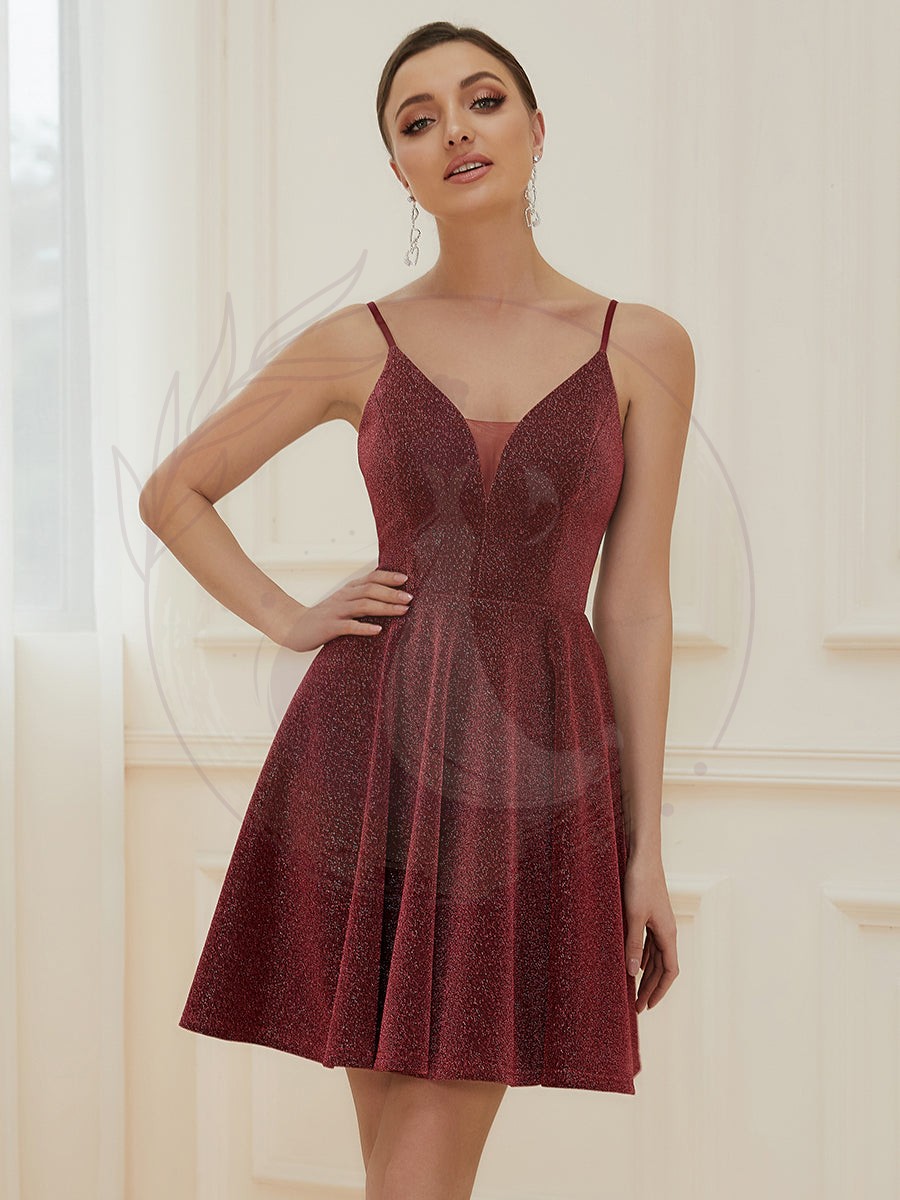 Robe de Cocktail Fantaisie Brillant Col En V Profond Au-dessus Du Genou – Image 8