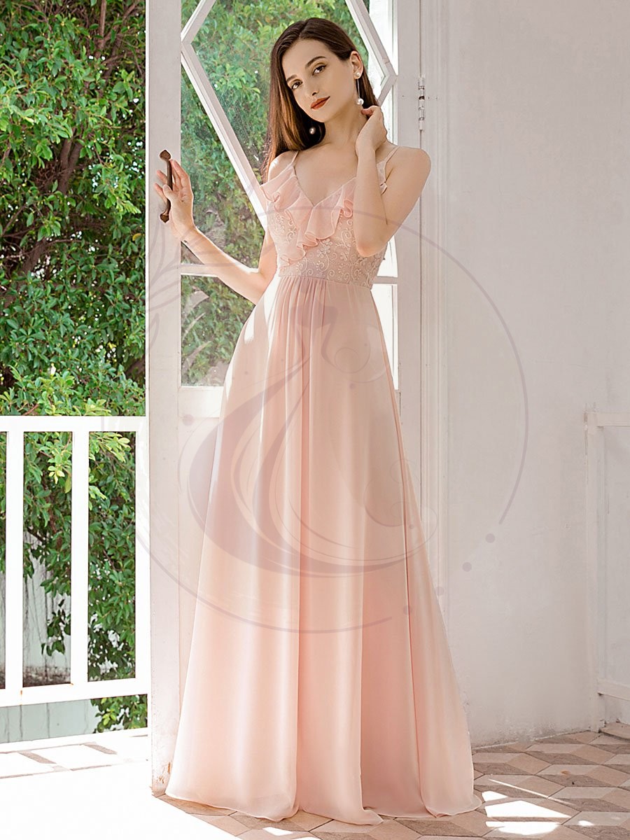 Robe Demoiselle d’Honneur Bretelles Spaghetti en Mousseline – Image 5