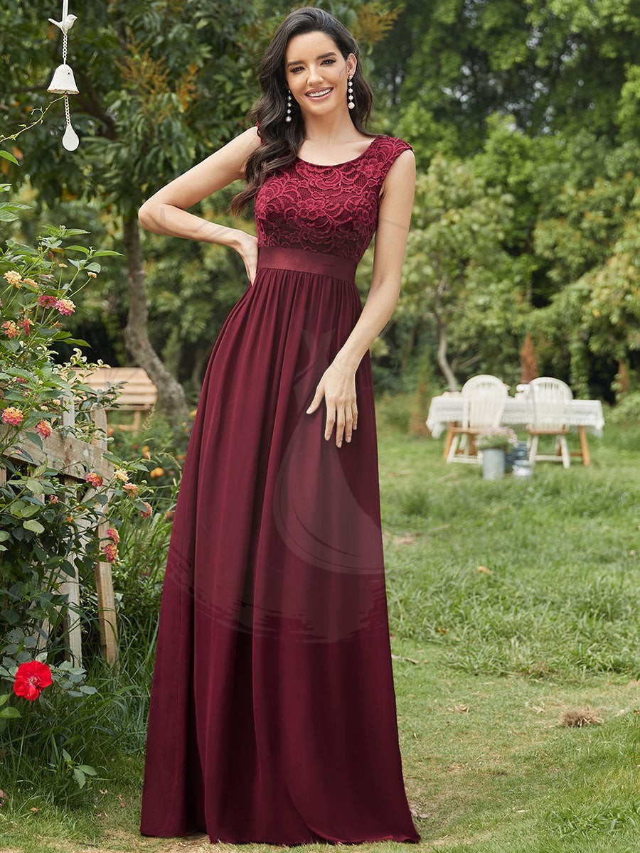 Robe de demoiselle d’honneur classique à col rond et dos en dentelle – Image 6