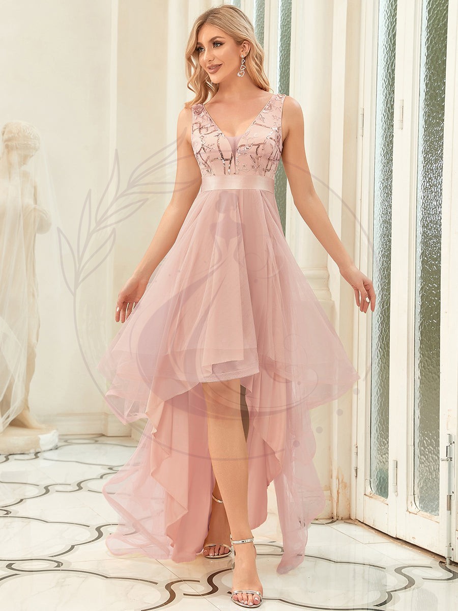 Robe de Cocktail en Tulle à Paillettes Haut Bas Ourlet Asymétrique – Image 5