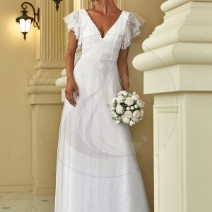 élégante robe de mariée longue en dentelle avec manches à volants