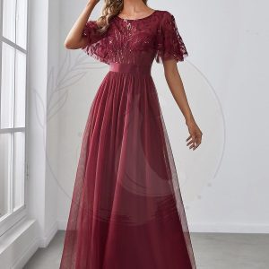 Taille personnalisée Robes de soirée brodées à manches courtes pour femmes