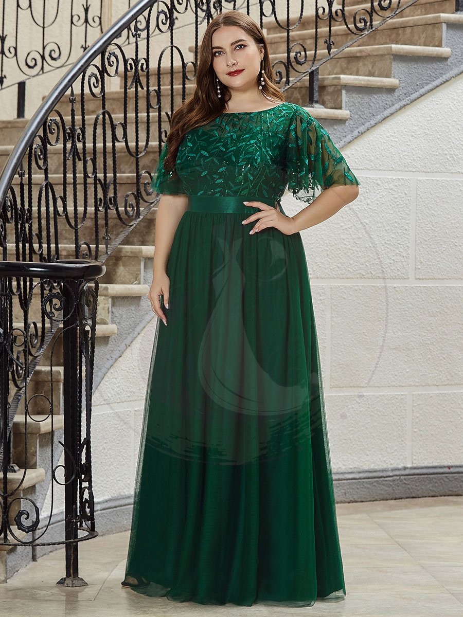 Robe de soirée brodée à manches courtes pour femmes de Grande taille – Image 3