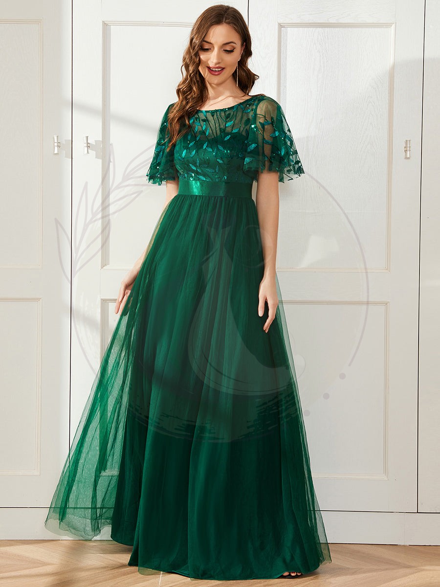 Taille personnalisée Robes de soirée brodées à manches courtes pour femmes – Image 6