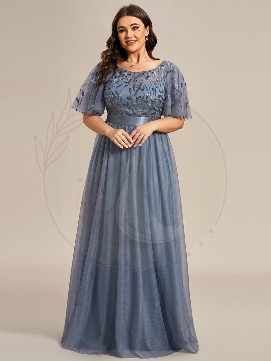 Robe de soirée brodée à manches courtes pour femmes de Grande taille – Image 8