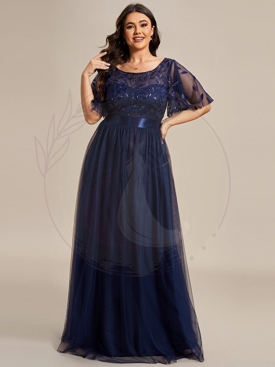 Robe de soirée brodée à manches courtes pour femmes de Grande taille – Image 2