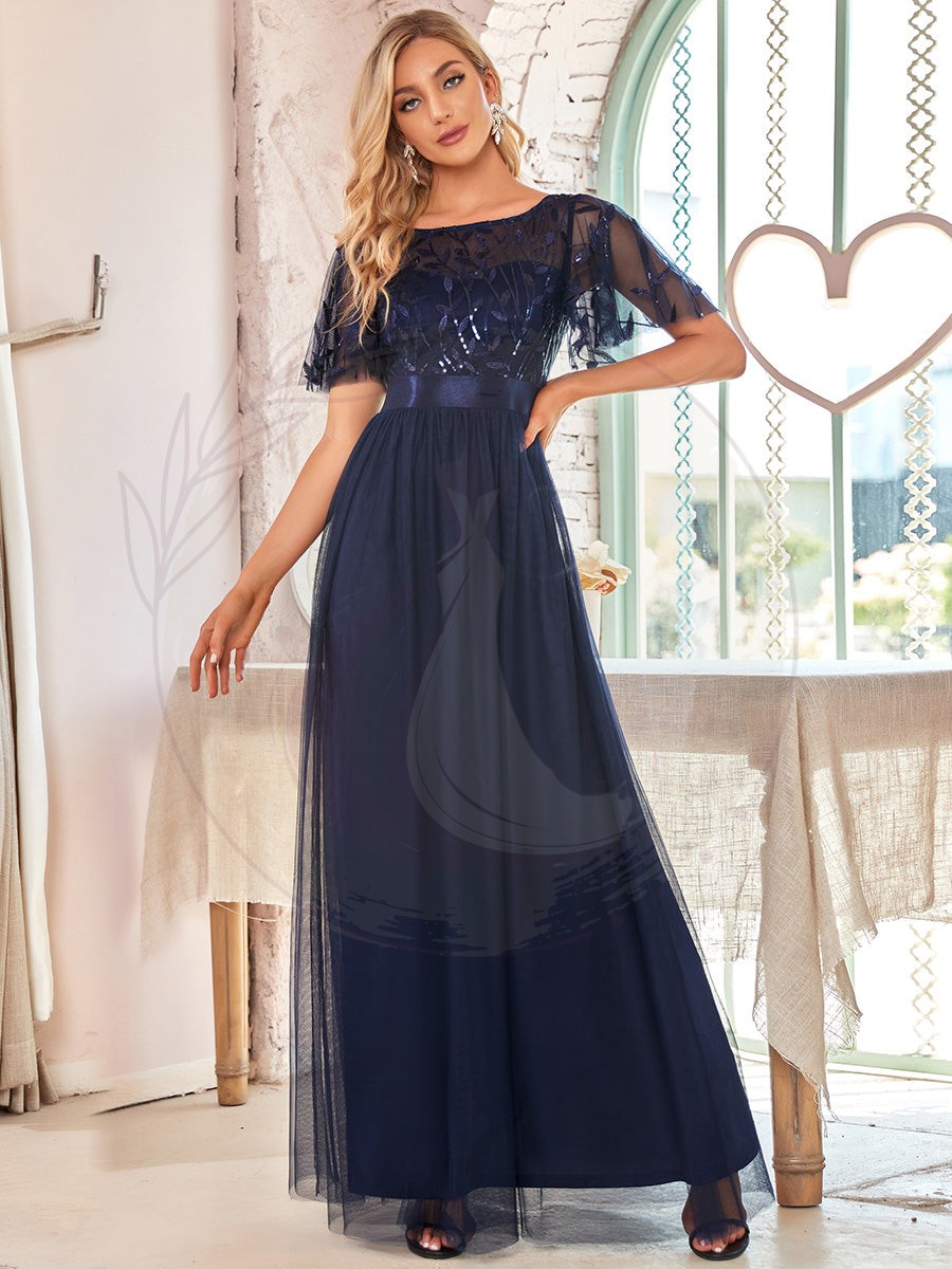 Taille personnalisée Robes de soirée brodées à manches courtes pour femmes – Image 7