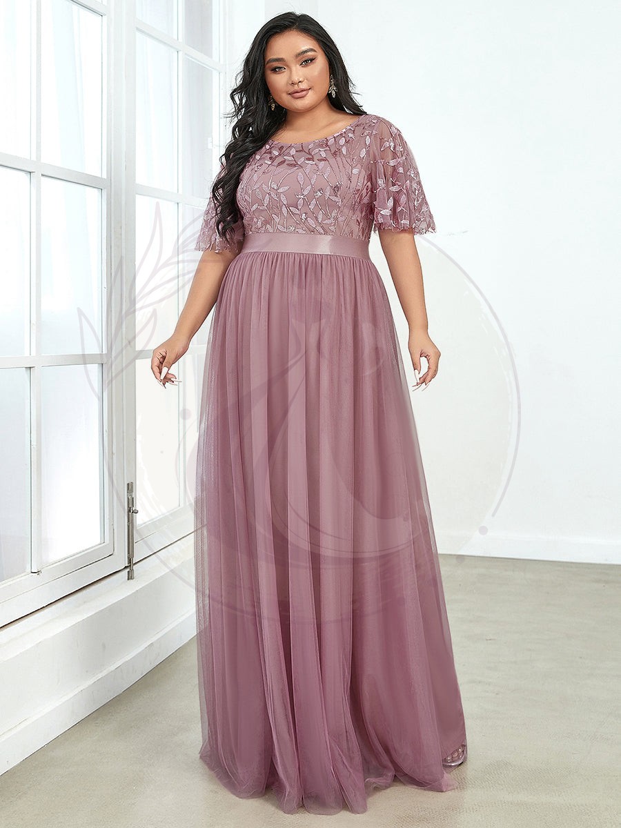 Robe de soirée brodée à manches courtes pour femmes de Grande taille – Image 5