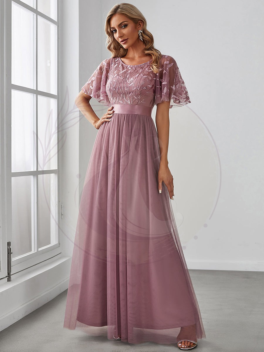Taille personnalisée Robes de soirée brodées à manches courtes pour femmes – Image 4