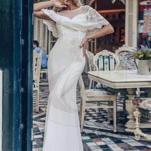 Robe de Mariée avec Col en Cœur Transparant et Manches à Volants