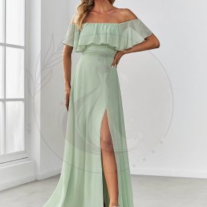 Robe Demoiselle d’Honneur belle Longue Fendue à épaules Dénudées