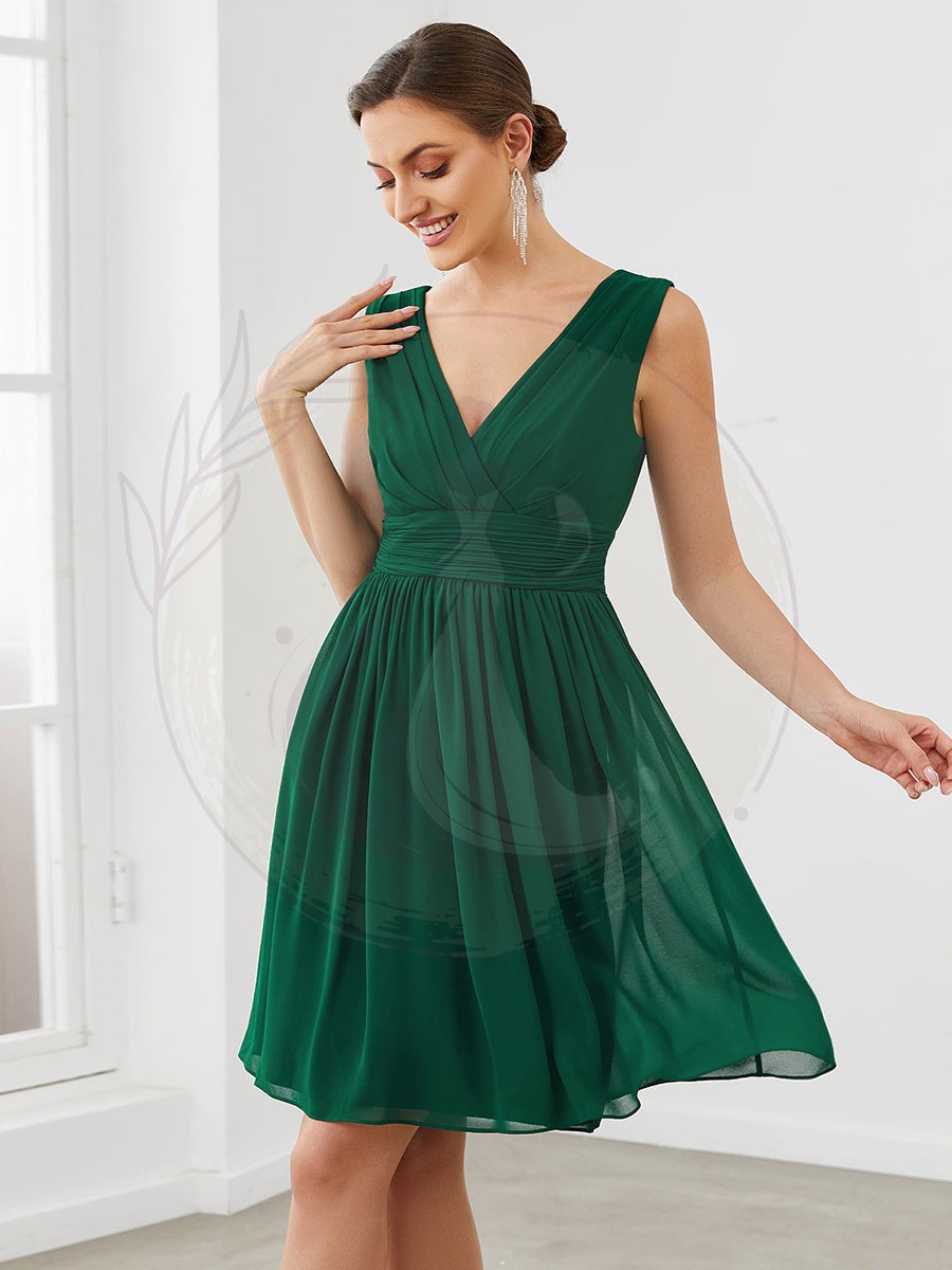 Taille personnalisée Robes de Demoiselle D’Honneur élégante Mi-Longue Chiffon à Col V – Image 6