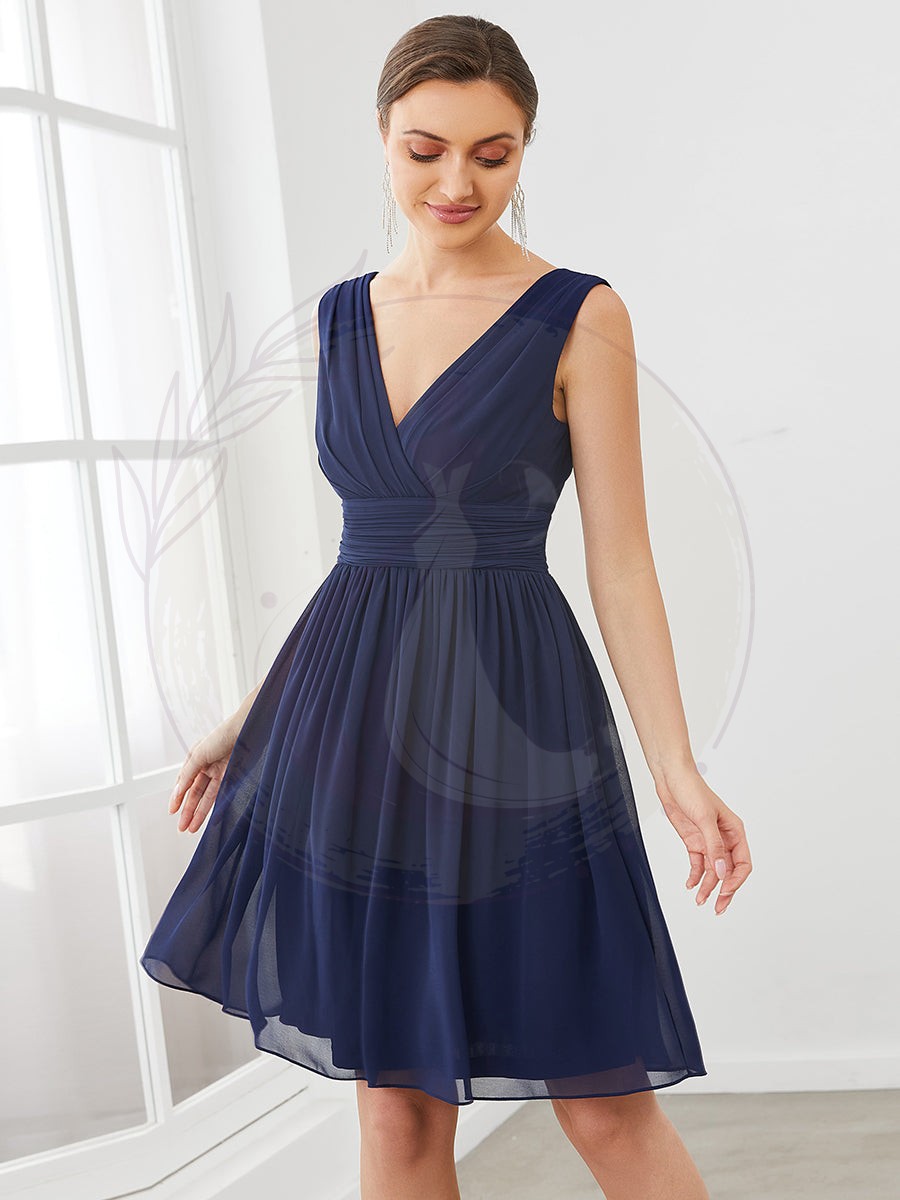 Taille personnalisée Robes de Demoiselle D’Honneur élégante Mi-Longue Chiffon à Col V – Image 7