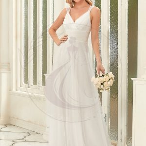 Robes de Mariée en tulle à double col en V et longueur au sol