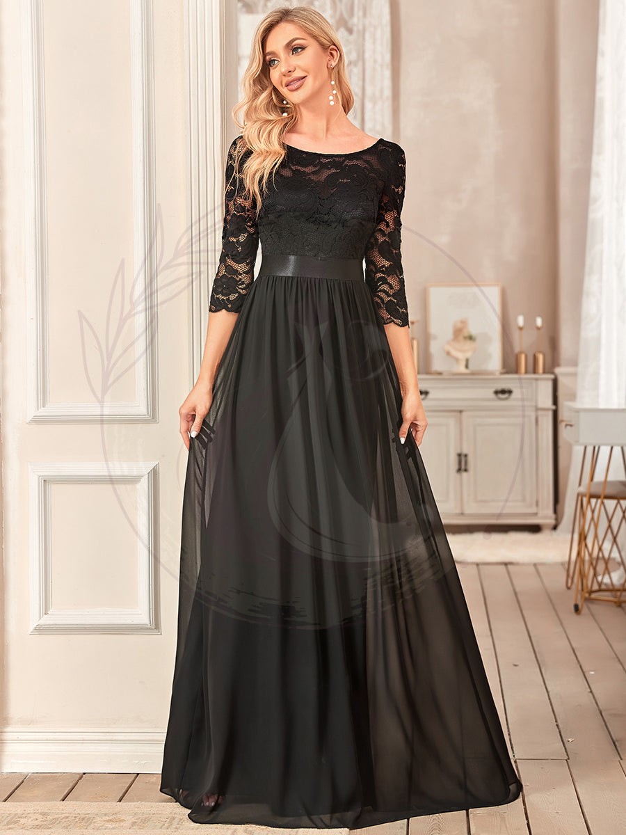 Taille Personnalisée Dentelle transparente sexy longue Robe de soirée – Image 3