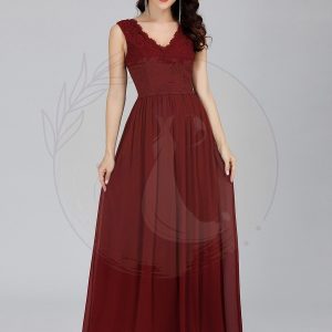 Robe de Soirée Longue élégante en Dentelle Florale à Col en V