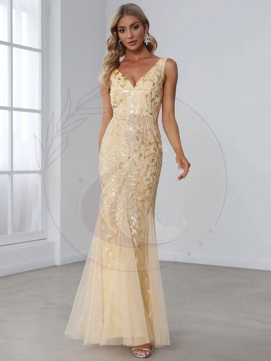 Taille personnalisée Robe de soirée Longue Sexy en sequins col en V pour femmes – Image 7
