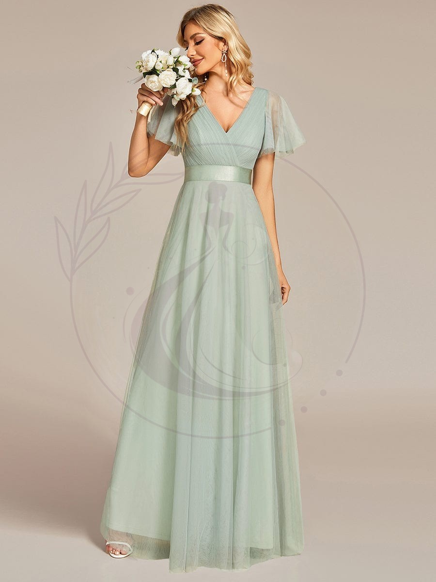 Robe mariage invitée à manches courtes et à double col V pour femmes – Image 4