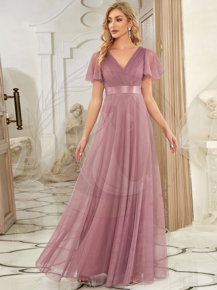 Robe mariage invitée à manches courtes et à double col V pour femmes – Image 7