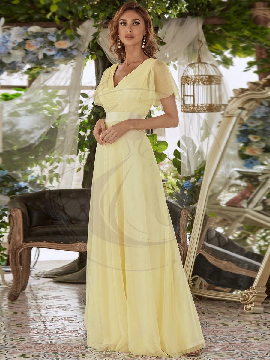 Robe mariage invitée à manches courtes et à double col V pour femmes – Image 9