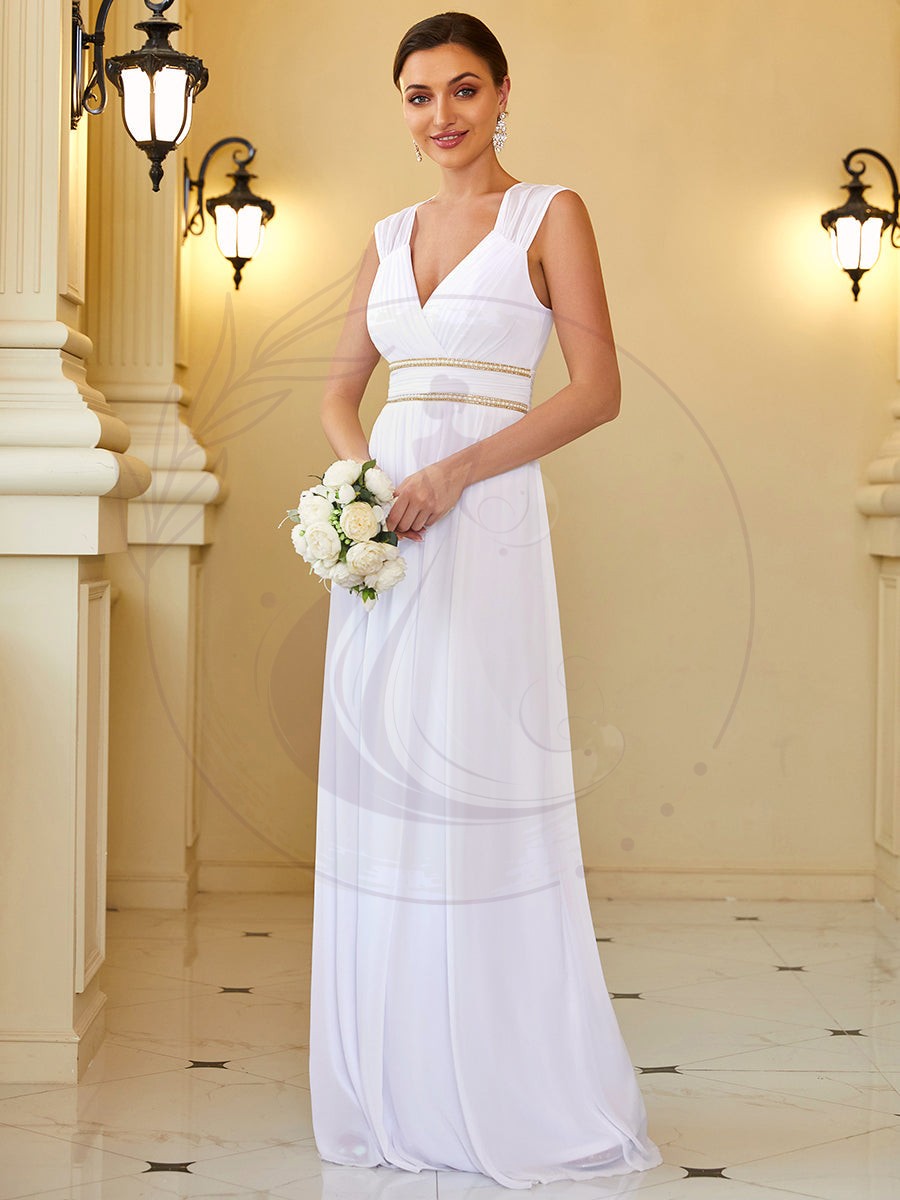 Taille personnalisée Robe longue de demoiselle d’honneur froncée – Image 5
