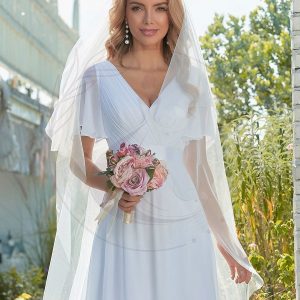 Maxi robe de mariée minimaliste en mousseline de soie avec ceinture en satin