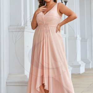 Robes de Soirée Grande Taille Chiffon à Col en V Haut Bas pour La Fête