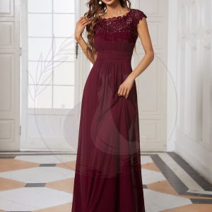 Robe de soirée élégante longue en dentelle à manches longues