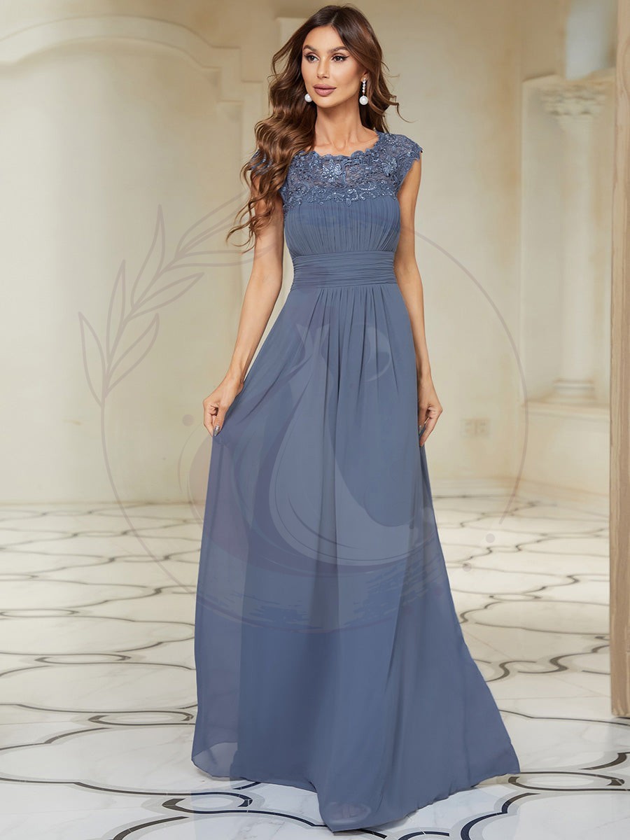 Robe demoiselle d’honneur en mousseline à manches courtes flatteuses – Image 7