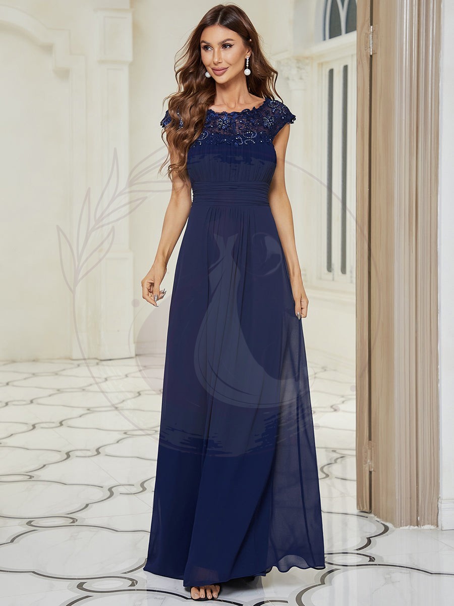 Robe demoiselle d’honneur en mousseline à manches courtes flatteuses – Image 3