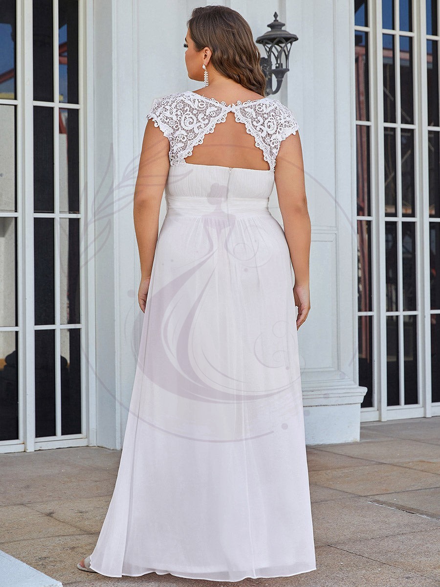 Robe de mariée en mousseline plissée unie avec décorations en dentelle – Image 7