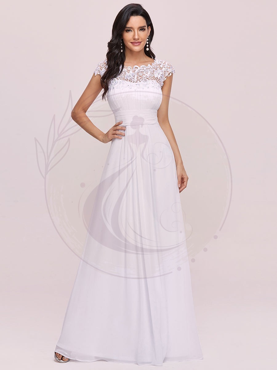 Robe de mariée en mousseline plissée unie avec décorations en dentelle – Image 5
