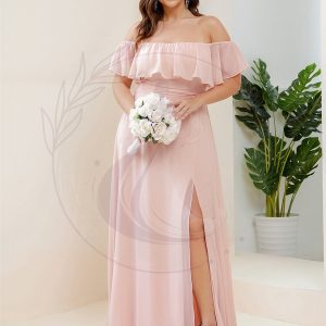 Robe de demoiselle d’honneur grande taille à volants et épaules dénudées