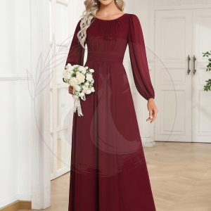 Robe demoiselle d’honneur en mousseline à taille haute Manches bouffantes