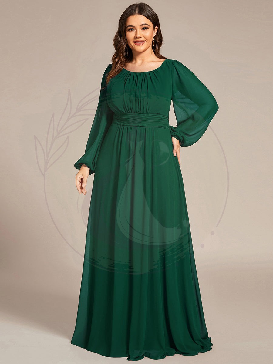 Robe de demoiselle d’honneur plissée à manches longues transparente de grande taille – Image 6