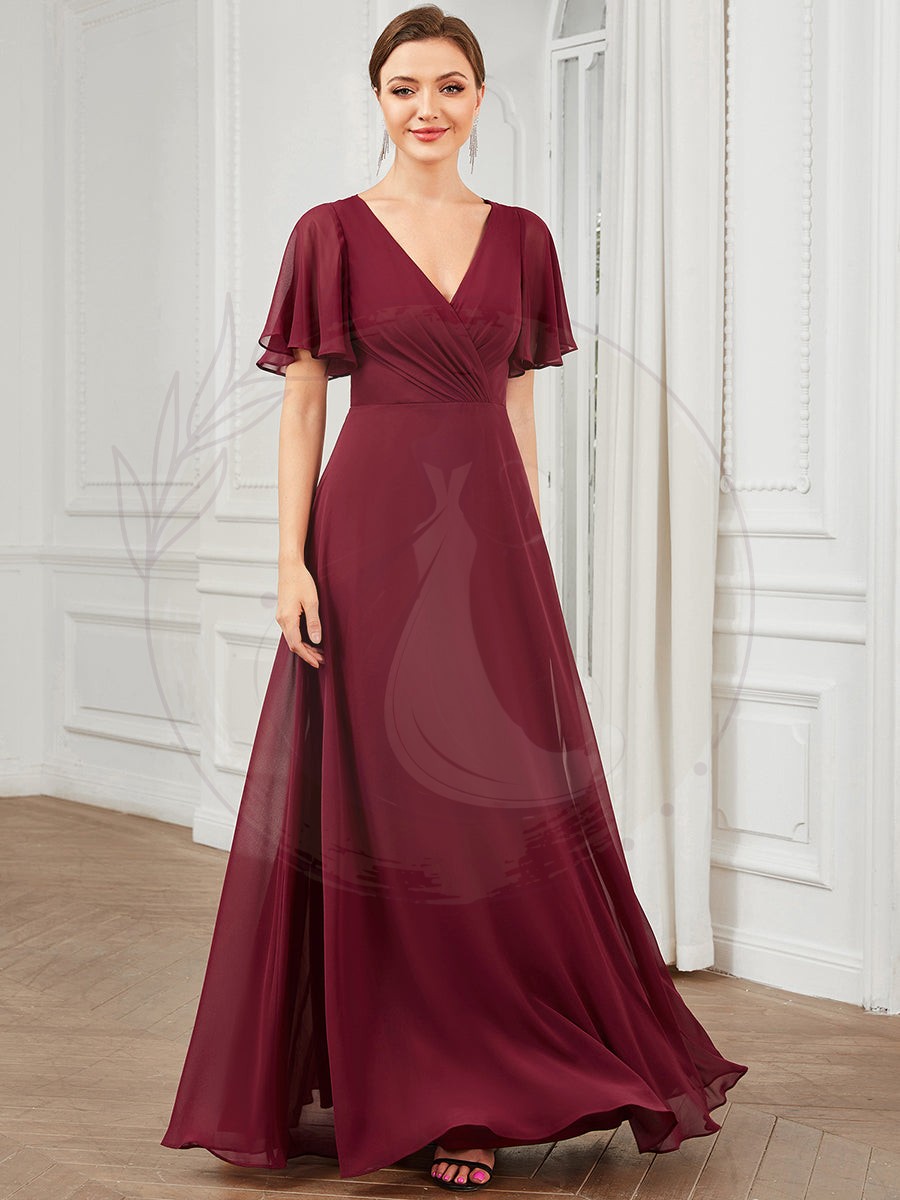 Robe Demoiselle d’Honneur A-ligne Mousseline avec Boucle dans le Dos – Image 2