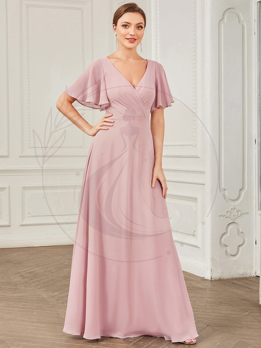 Robe Demoiselle d’Honneur A-ligne Mousseline avec Boucle dans le Dos – Image 3