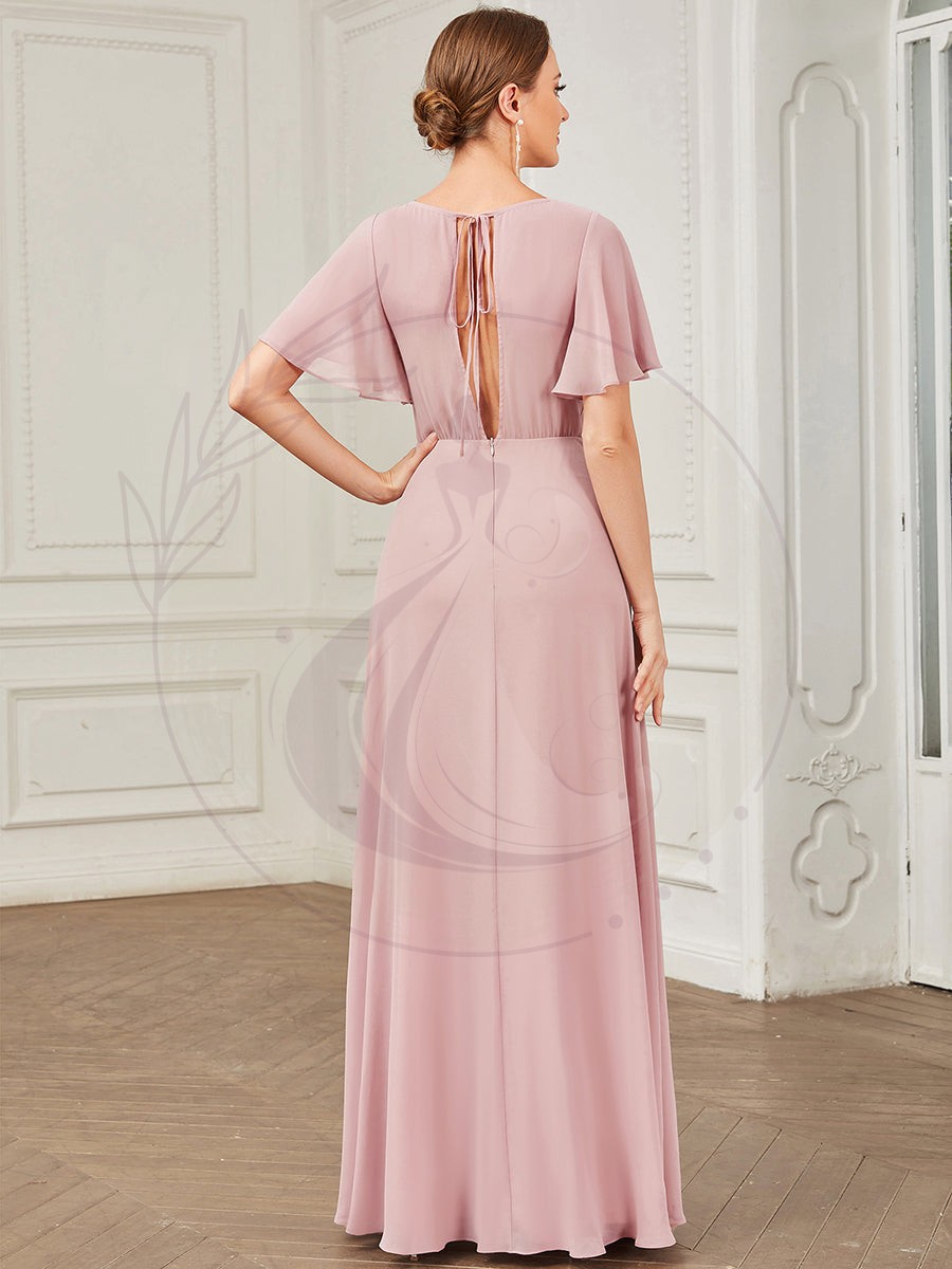 Robe Demoiselle d’Honneur A-ligne Mousseline avec Boucle dans le Dos – Image 8