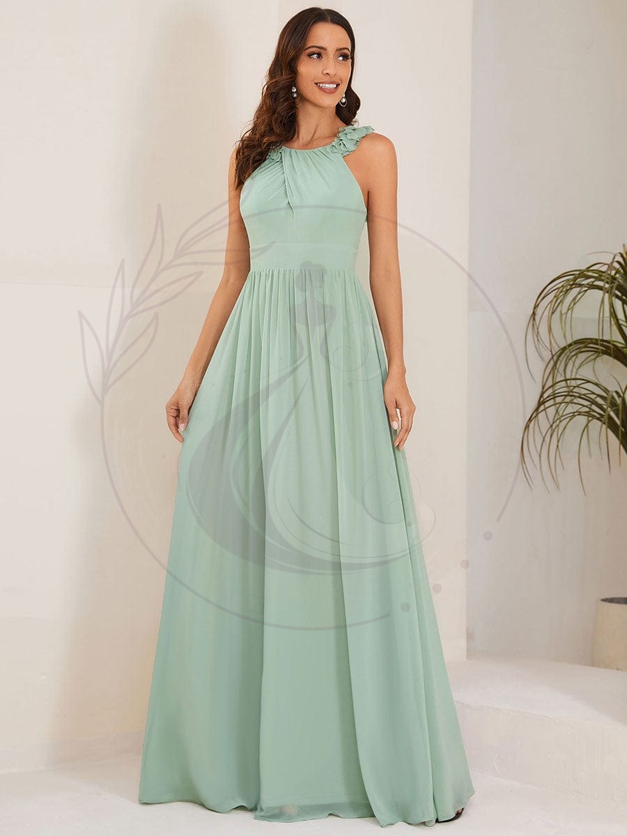 Robe demoiselle d’honneur mousseline plissée sans manches Appliques florales – Image 8