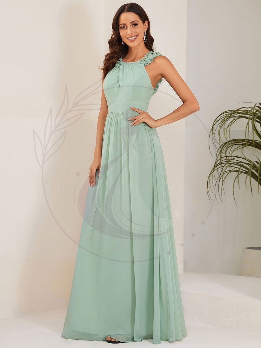 Robe demoiselle d’honneur mousseline plissée sans manches Appliques florales – Image 3