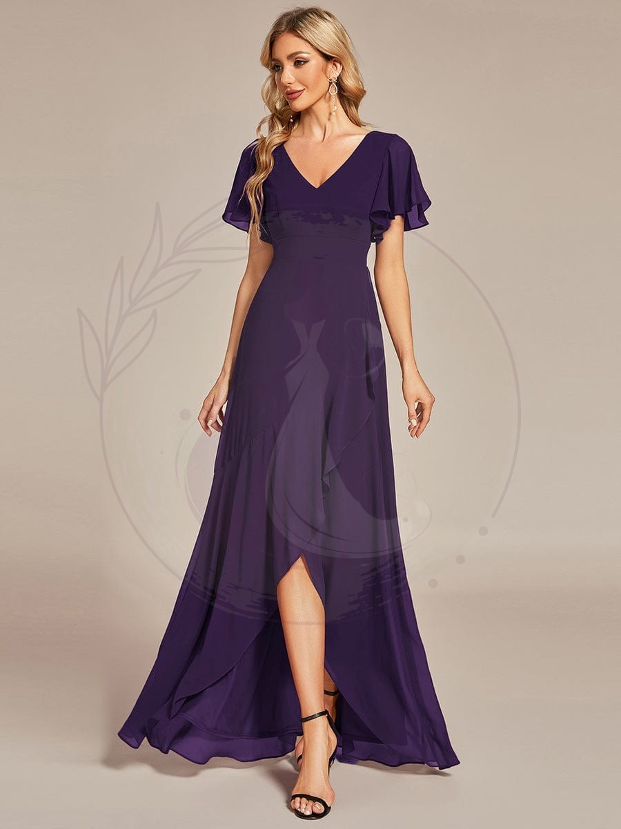Robe demoiselle d’honneur Superbe mousseline Manches volantées à ourlet lotus – Image 3