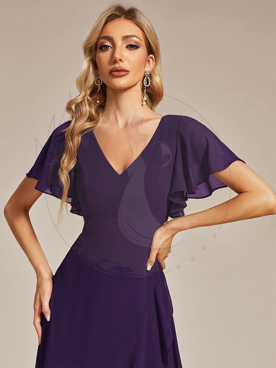Robe demoiselle d’honneur Superbe mousseline Manches volantées à ourlet lotus – Image 8